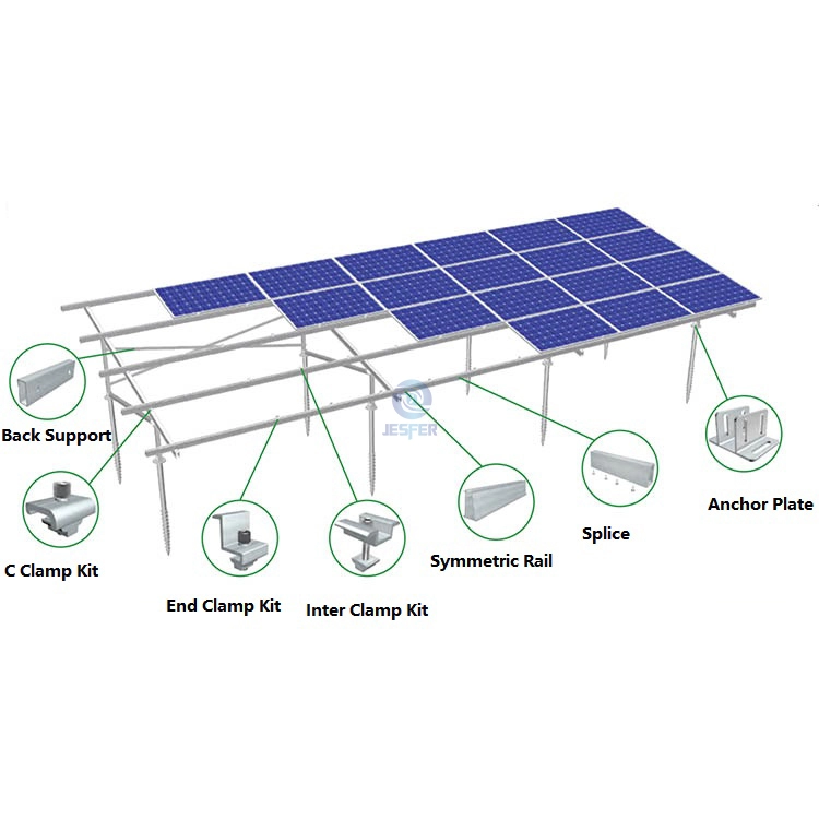 نظام هيكل تركيب الألواح الشمسية الأرضية المصنوعة من الألومنيوم