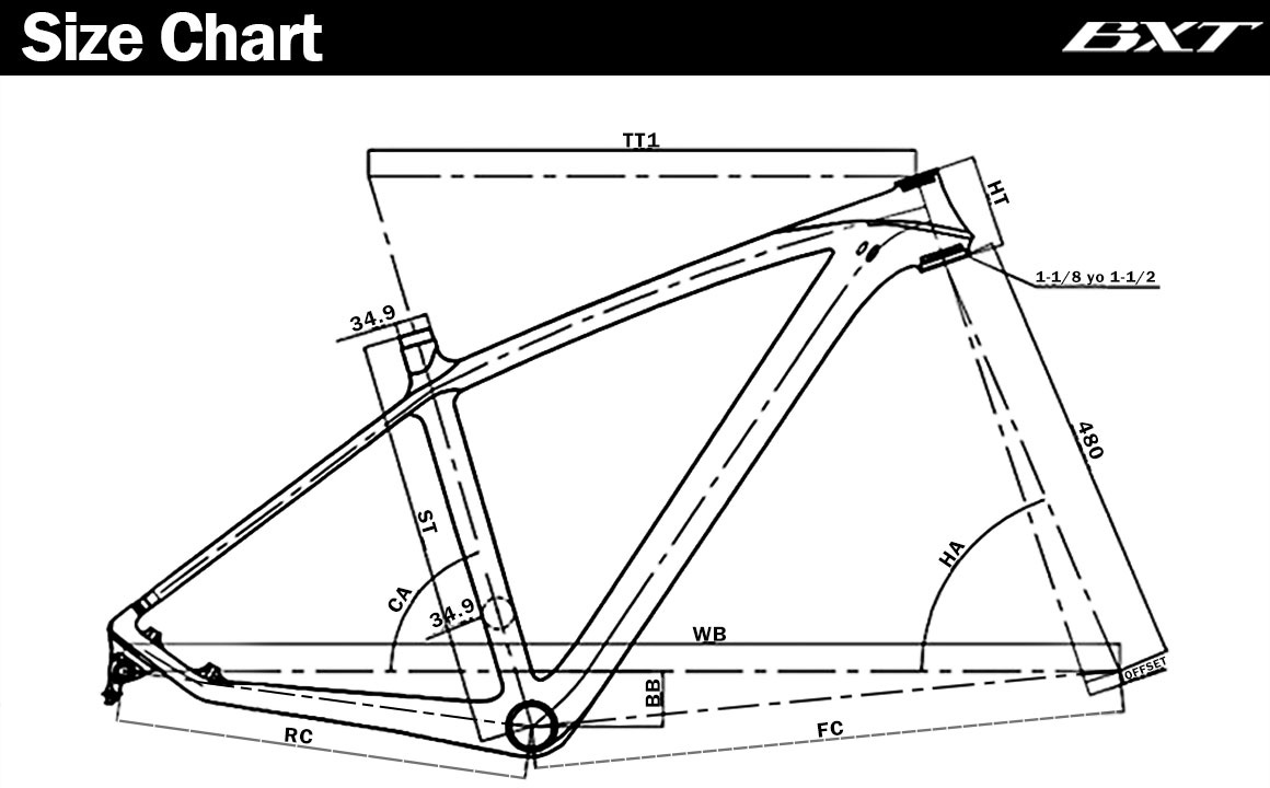 29er carbon mountain bike frame size chart