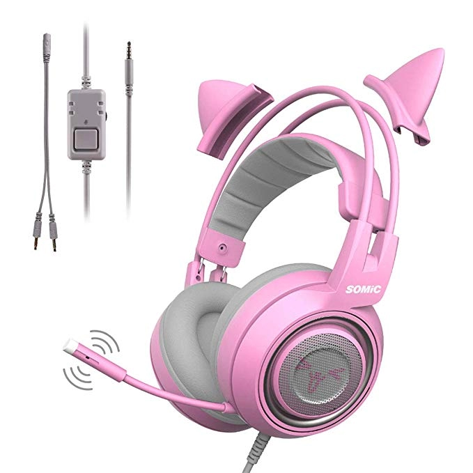 سماعة الألعاب SOMIC G951S Pink 3.5 ملم لأذن القط مع ميكروفون