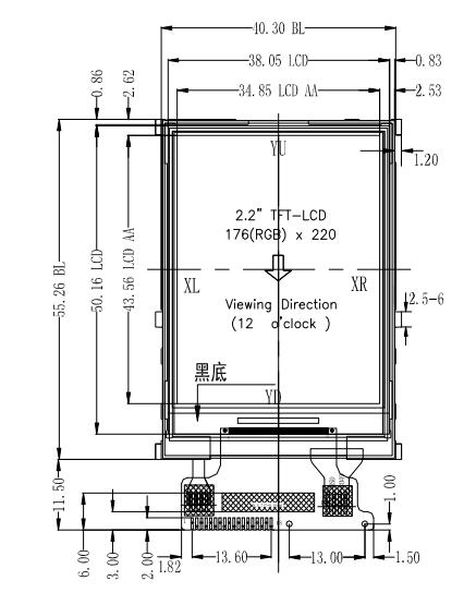 وحدة TFT LCD مقاس 2.2 بوصة بدقة 176 × 220 مع واجهة SPI بلوحة تعمل باللمس