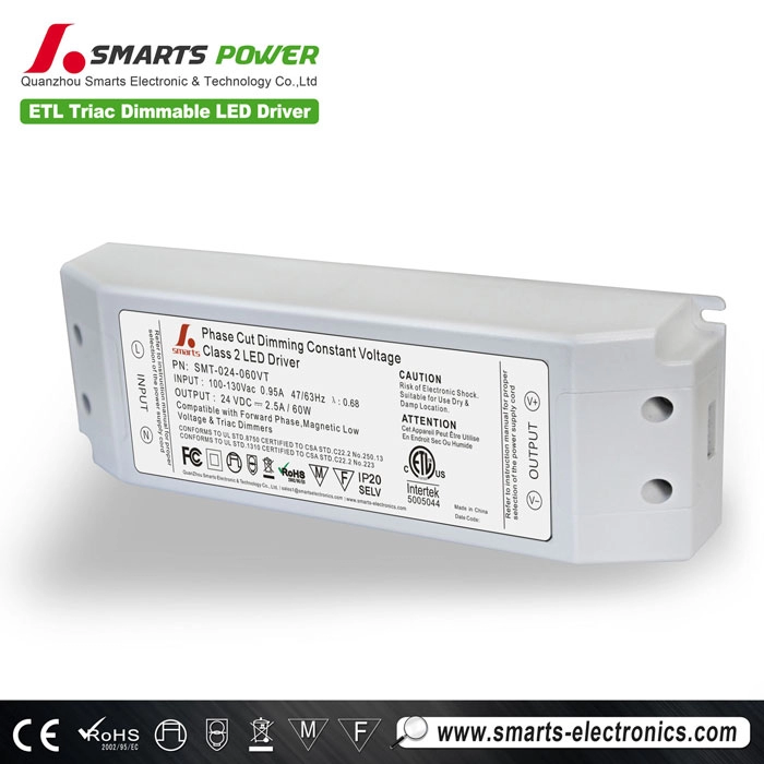 ماء IP67 التيرستورات عكس الضوء 24v 60w LED امدادات الطاقة