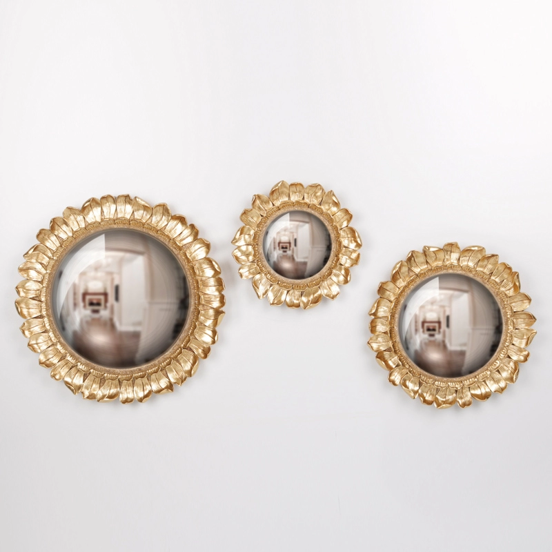 مرآة حائط دائرية بوليريسين محدب بتلة زهرة ذهبية