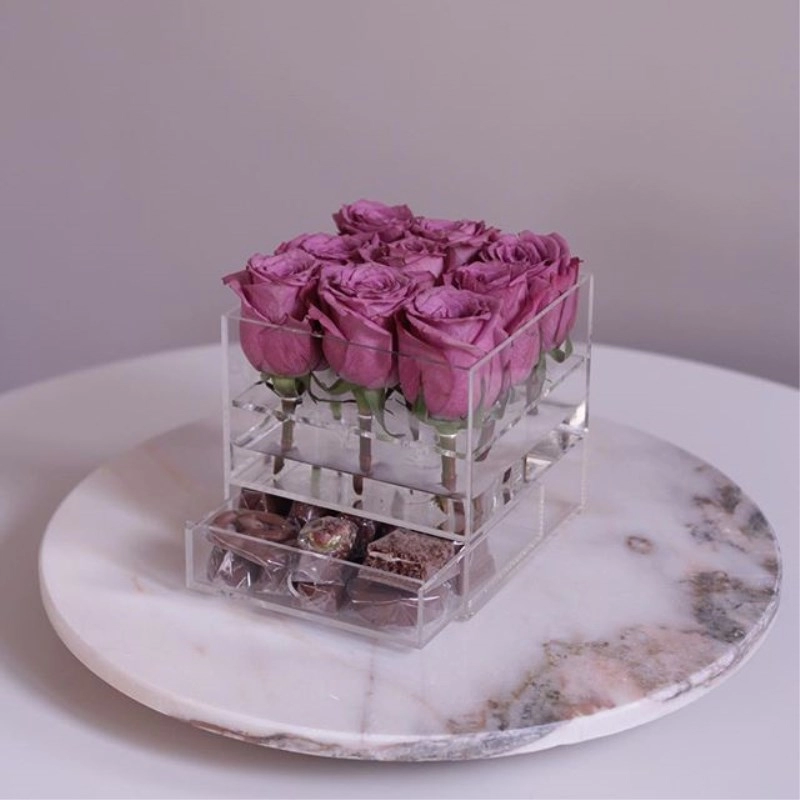 صندوق وردة أكريليك فاخر مخصص مع درج