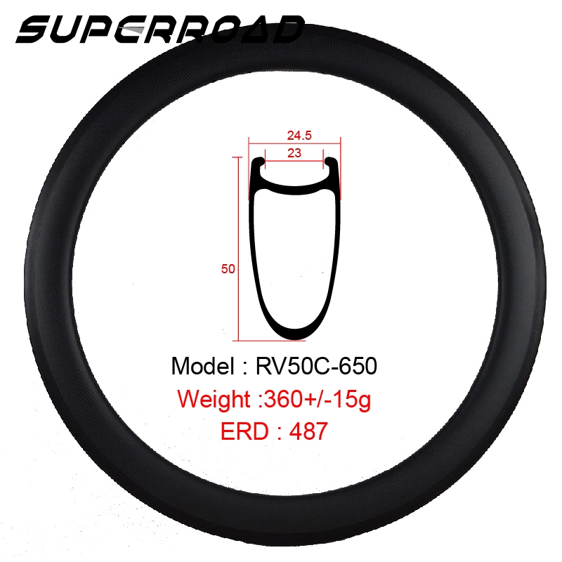 23mm واسعة 50mm الكربون الفاصلة العميق دراجة 650C حافة