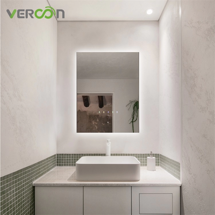 مرآة الحمام الذكية للضيافة LED مرآة الغرور شاشة عرض الوقت المضادة للضباب