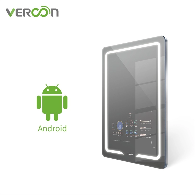 Vercon Espejos Inteligentes شاشة تعمل باللمس Android مرآة الحمام الذكية مرآة تلفزيون ماجيك ميرور في العقارات