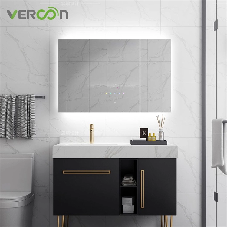 مرآة زينة مثبتة على الحائط للحمام، مرآة ذكية تعمل باللمس تعمل بنظام Android مع WIFI