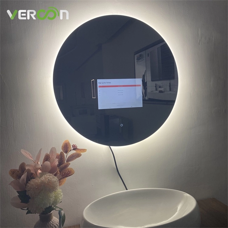 مرآة LED ذكية مقاومة للماء، مرآة دائرية للحمام مضيئة