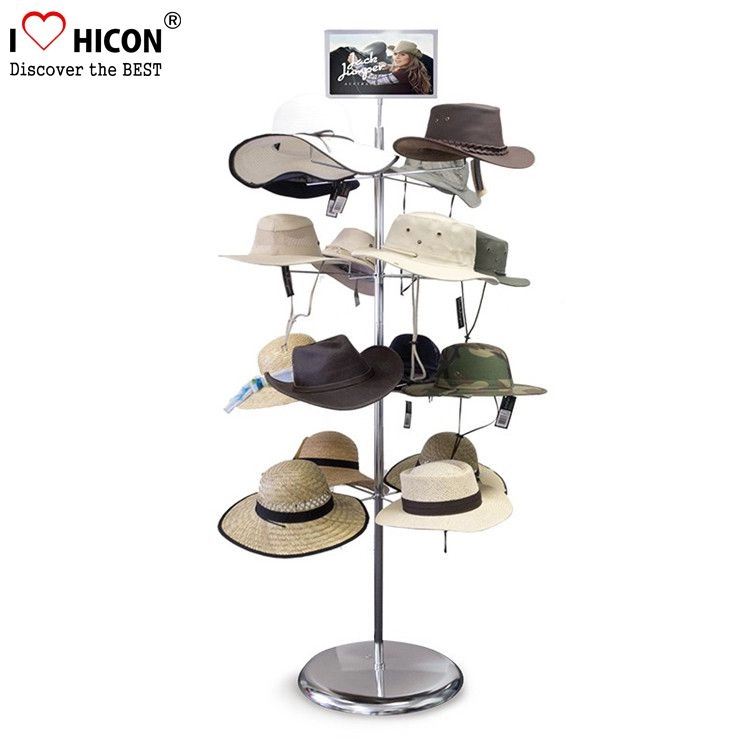 4-Sided Casual Silvery Custom Metal Floor Hat Display Stand