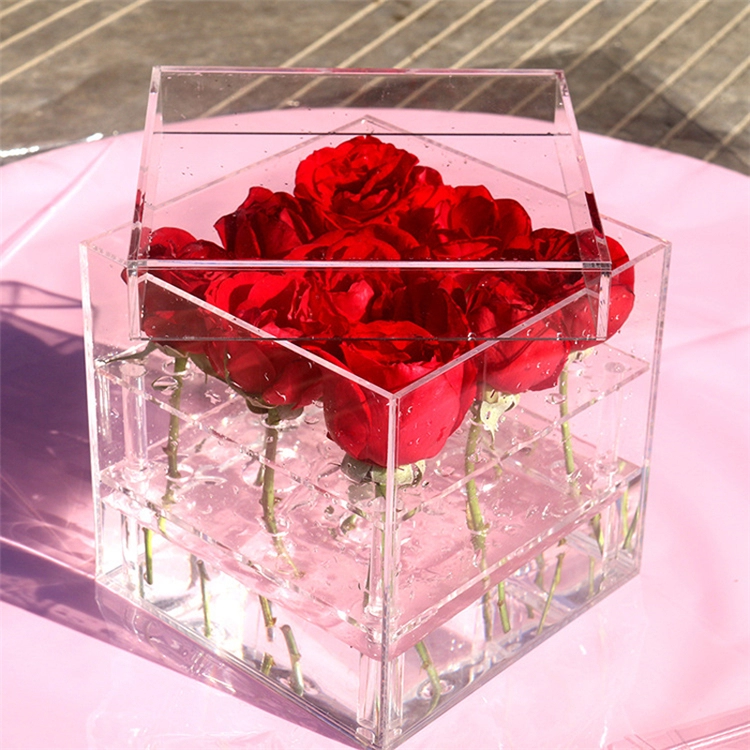 صندوق وردة أكريليك شفاف طويل القامة مقاوم للغبار