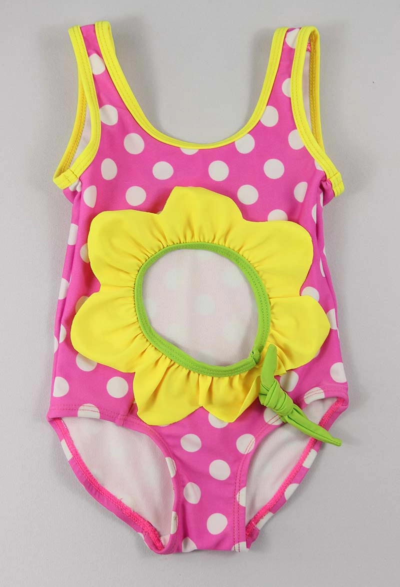 ملابس سباحة من قطعة واحدة للفتيات الصغيرات باللون الوردي
