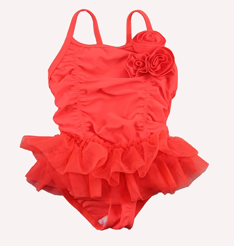 لباس سباحة من قطعة واحدة باللون الأحمر الفاتح للفتيات الرضع