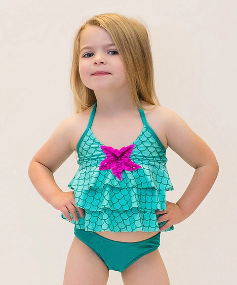 طفل الفتيات الرسن تانكيني ملابس السباحة الأخضر حورية البحر اللباس لباس سباحة