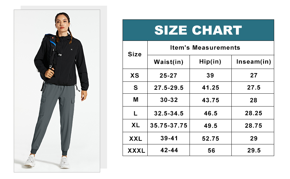 Women's sweatpants size table