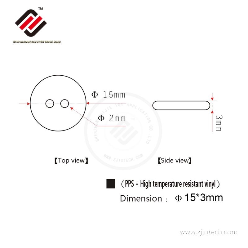 HF ICode Slix 15mm جولة علامة PPS RFID مقاومة للحرارة