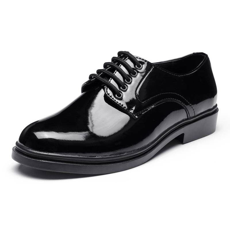 حذاء ضابط جلد طبيعي أسود مصقول