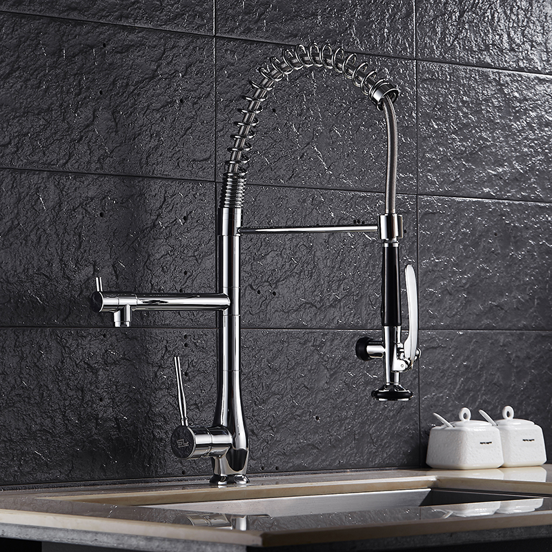 Spring Kitchen Faucet 2 Ways Water Black and Nickel Brushed Sink Mixer Tap