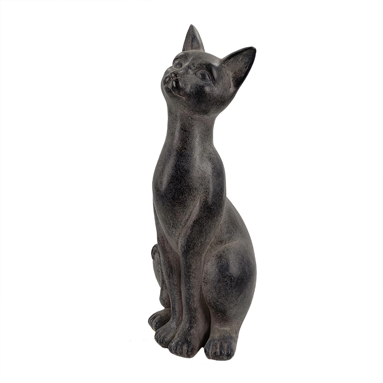 تمثال حيوان على شكل قطة سوداء واقفة من الراتنج