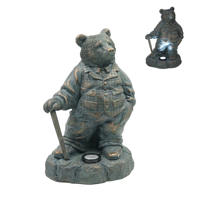 MGO البرونزي السيد الدب تمثال مع ضوء بالطاقة الشمسية