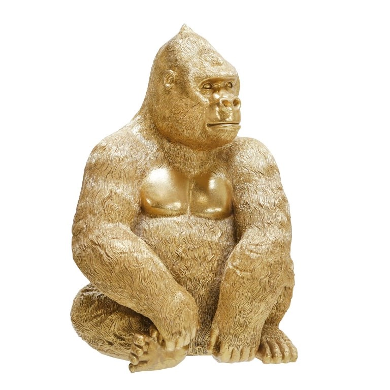 تمثال غوريلا جلوس ذهبي من الراتنج