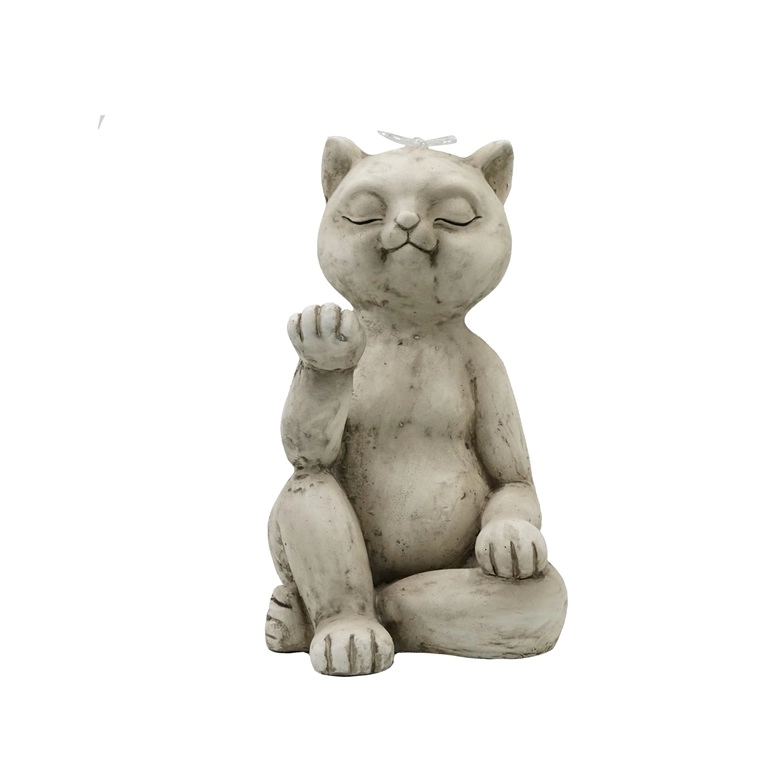 MGO Cast Cat Garden Statue with Solar Butterfly