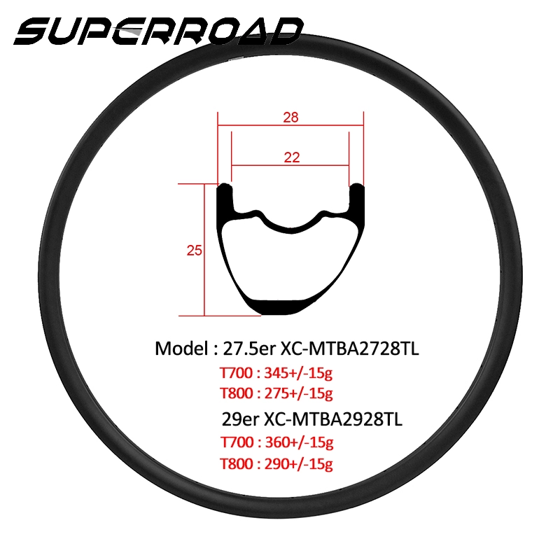 Superroad XC 29er 650B جنوط كربون غير متماثلة حافة Mtb غير متماثلة